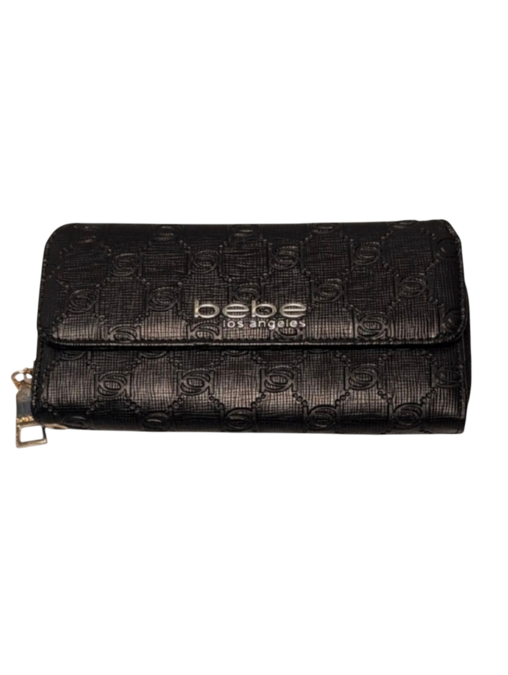 Bebe Black Textured Wallet with Zip-Around Closure